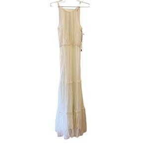 Willow & Clay Womens Gown Maxi Dress White Halter Tie Sleeveless Lace XS New